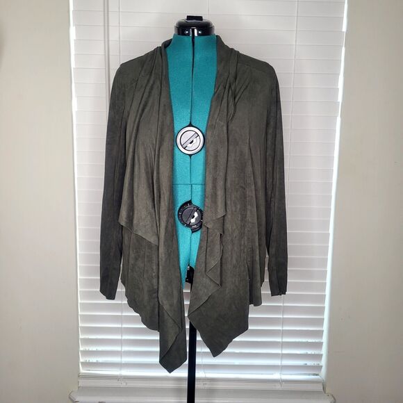 Torrid Olive Green Faux Suede Suedette Draped Waterfall Open‎ Cardigan Size 2 2X - Picture 1 of 8